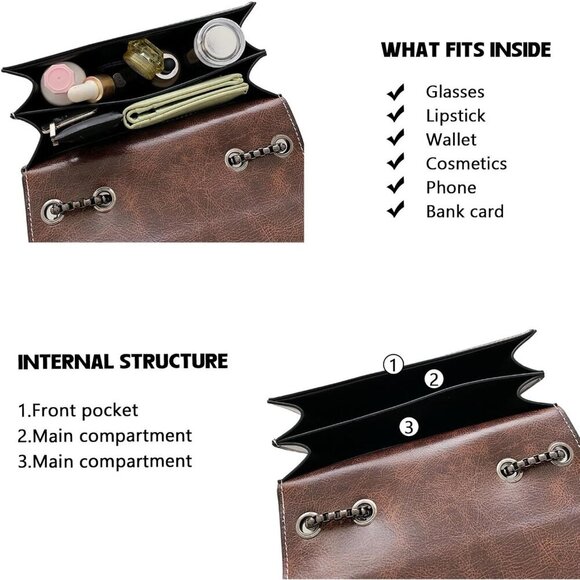 🆕Women Black Leather Crossbody Bag Small Shoulder Purse Satchel Evening Chain - Picture 3 of 9